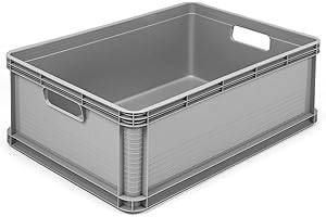 OKT 3 x 45 Litre Robusto Industrial Plastic Stacking Euro Storage Containers Boxes Crates GREY