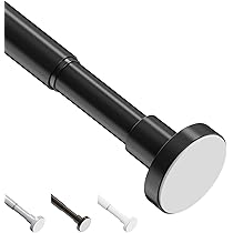 WELDUN Uitschuifbare gordijnstangen 98-150cm Spanningsstangen, geen boren 32mm Douchegordijnstang inclusief 2 wandvoetjes, metalen telescopische paal voor badkamer en raam, zwart