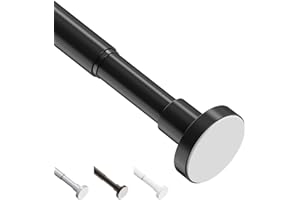 WELDUN Barra de tensión de cortina extensible, 46-190 cm, barra telescópica para cortinas de ducha, barra de resorte ajustable fuerte para ventana, baño, dormitorio, negro