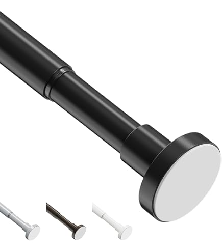 FEPK 1 stuk roestvrijstalen zwarte telescopische stang, verstelbare kledingstang voor garderobe, kledingkast, studentenkamer, geen boren vereist, douchegordijnstang, hangrek, stang voor deurgordijn, raamgordijn, badkamerdecoratie, herfstdecoratie