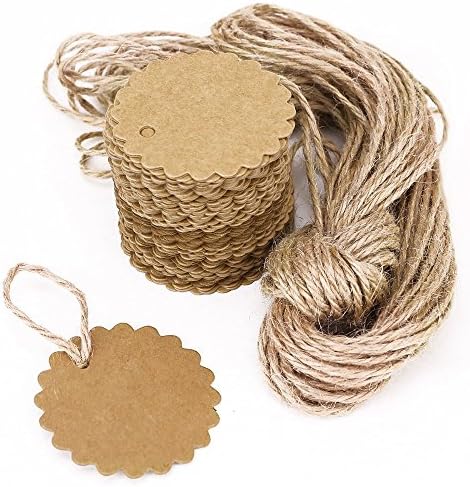 100pcs Kraft Paper Tag, Round Wedding Name Place Card, Luggage Tag, Label, Store Tag, DIY Tags, Gift Tags, Name Tags, Wedding Favour Card, Wedding, Birthday, Anniversary, Presents, Christmas, Xmas (Brown)