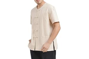 G-LIKE Herren Kung Fu Hemd - Traditionelle Chinesische Kleidung Handarbeit Tangzhuang Stil Jacke Kampfkunst Tai Chi Wing Chun Kurze Ärmel Ohne Kragen Uniform für Männer Frauen