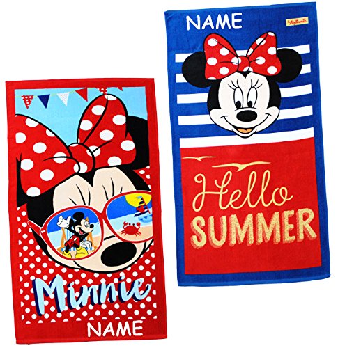 Preisvergleich Produktbild Unbekannt 1 Stück _ Disney Minnie Mouse - Badetuch / Strandtuch - incl. Name - 100 % Baumwolle - Handtuch für Kinder - 70 cm * 140 cm - Frottee / Velours - Mädchen ..