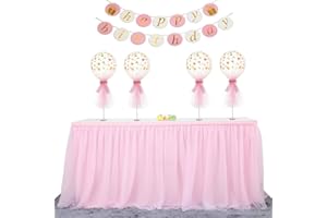 HBBMAGIC Tüll Tischrock Tischdecke Tütü Tischröcke Party Deko Für Hochzeit, Geburtstag, Candy Bar, Weihnachten(427 * 76CM, Rosa, Ohne Geführt)