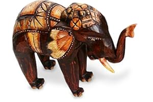 TEMPELWELT dekoracyjna figurka słonia Bumbo stojąca z drewna Albesia brązowego, wysokość 15 cm, drewniana figurka Krafttier w stylu Afryki rzemiosło artystyczne z Bali ręcznie wykonana, rozmiar: 15 cm