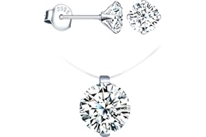 CPSLOVE Collares Pendientes para mujer niña, Juegos de joyas de plata 925, colgante de gargantilla de diamante con cadena invisible de hilo de nailon, collar de clavícula, pendientes de diamantes