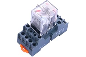 Taiss Relais 24V AC relais de puissance électromagnétique 4NO+4NC 14 broches 10A DPDT bobine Relais avec voyant avec prise YJTF08A-E avec crochet YJ4N-GS-AC 24V