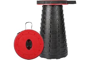 JUVEL Tabouret Pliant Portable - Home Chaise Pliante Camping,Tabouret Télescopique Portatif,Légère Hauteur Réglable et Poignée - pour Cuisine Randonnée de Plein Air Pêche Jardin Voyages (Rouge)