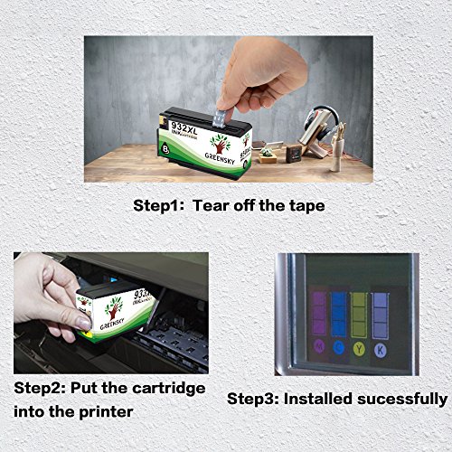 GREENSKY 4 paquetes cartucho de tinta compartible de reemplazo para HP 932XL 933XL para HP Officejet 6100 6600 6700 7110 7510 7610 7612 Impresora -  1 Negro  1 Cian  1 Amarillo  1 Magenta 