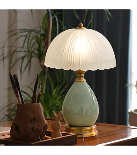 Mengjay Tischlampe Retro Keramik – E27 Mit Stoffschirm, Vintage Nachttischlampe Für Wohnzimmer & Schlafzimmer