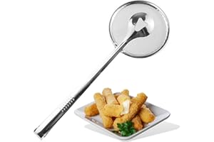 MBRO Filter Spoon with Clip Stainless Steel Ladle Colander Drainer 2 in 1 Multifunctional Mesh Oil Frying Strainer Skimmer Cooking Tool for Fried Food Chicken Samosa Kitchen Accessories Silver (1PC)
