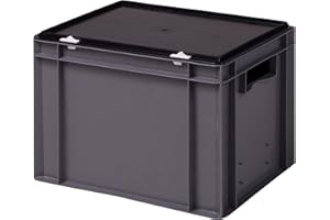 1a-TopStore Stabile Profi Aufbewahrungsbox Stapelbox Eurobox Stapelkiste mit Deckel, Kunststoffkiste lieferbar in 5 Farben und 21 Größen für Industrie, Gewerbe, Haushalt (grau, 40x30x28 cm)