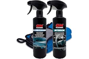 QM Cleaner Kit per la pulizia degli interni del veicolo Pulisce cruscotto, plastica, vetro e schermo per auto Include detergente per cruscotto 500ml, detergente per vetri/schermo 500ml e 2 panni extra