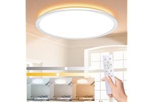Wholede 24W 3000LM Led Deckenleuchte Flach, Deckenlampe Rund Dimmbar mit Fernbedienung, 3000-6500K Ultra Dünn Lampe für Küche Wohnzimmer Flur Schlafzimmer Badezimmer, Ø29.5cm (Weiß-1 Stücke)