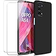 jrester Cover per Oppo A54 5G / Oppo A74 5G, Nero Morbido Silicone Liquido Protettiva Custodia con Due [9H Durezza] Vetro Tem