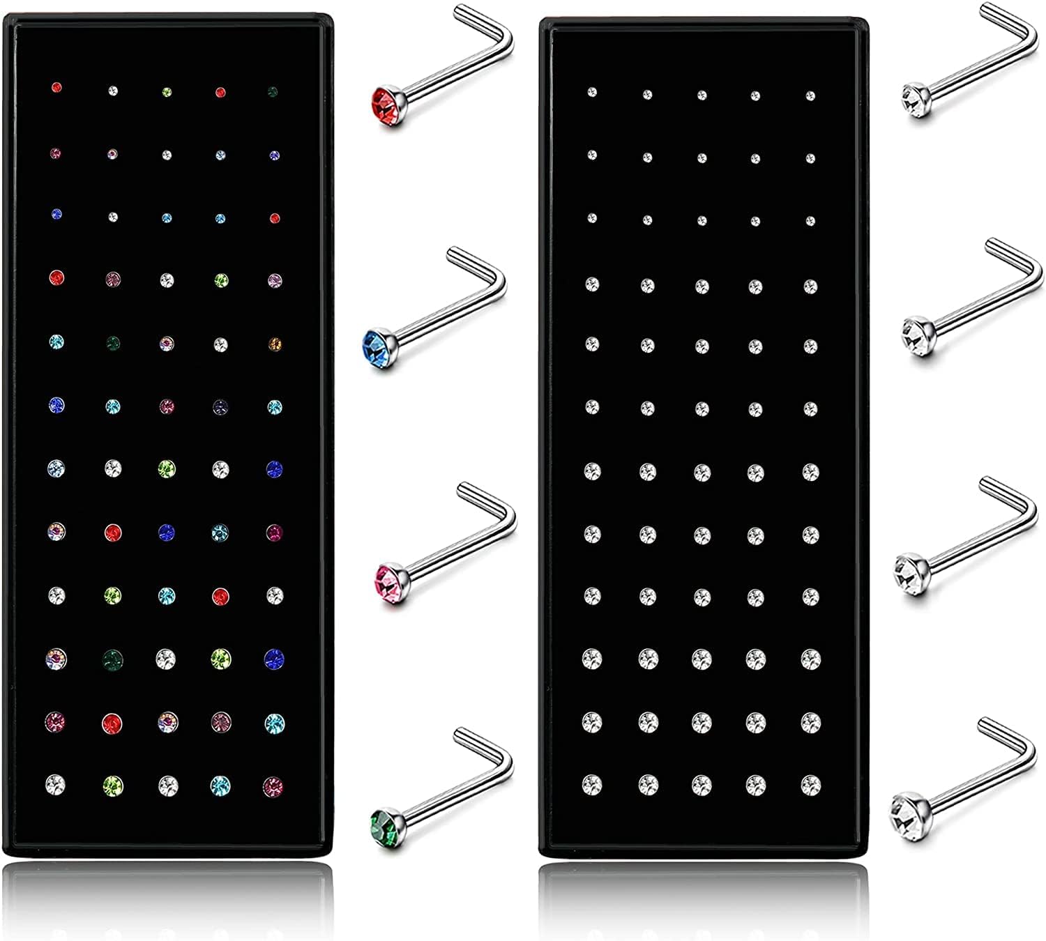Dochais 120 Pieces Hypoallergenic Nose Studs for Women Men 316L Stainless Steel CZ Diamond Nose Piercing Jewelry Straight Shaped Studs Rings Bone Stud Screw Piercings 20G 22G 1.5mm 2mm 2.5mm 3mm