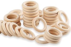 WELHAEPI 40 Pezzi Anelli in Legno Naturale, Anello in Legno, Cerchio in Legno per Decorazioni Artigianato, Creazione Gioielli, Connettori Pendenti Fai da Te ad Anello - 50mm