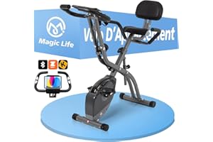 MAGIC LIFE Vélo d'appartement pliable avec 10 niveaux de résistance magnétique réglable | Vélo stationnaire pliable droit et incliné est le vélo d'entraînement parfait pour un usage domestique