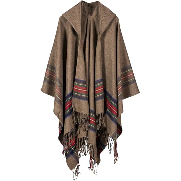 LOUDelephant poncho met capuchon van 100% geweven katoen, Gheri-stijl, Mexicaanse stijl, bruin, groen en marineblauw
