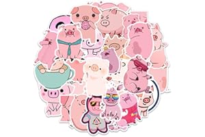 QAXROCYN Pink Pig Stickers for Teens Boys Girls Kids, Cute Vinyl Waterproof Stickers for Laptop Flasks Water Bottle Cup Bike Phone Tablet Car Notebook Scrapbook, Cartoon Animals Decals Pack[Pink Pig-50Pcs]