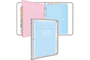 Uquelic Classeur A4 à anneaux, organiseur de documents avec 12 poches perforées, sac en vinyle transparent avec fermeture éclair, joli porte-documents en PVC imperméable pour école, maison, travail