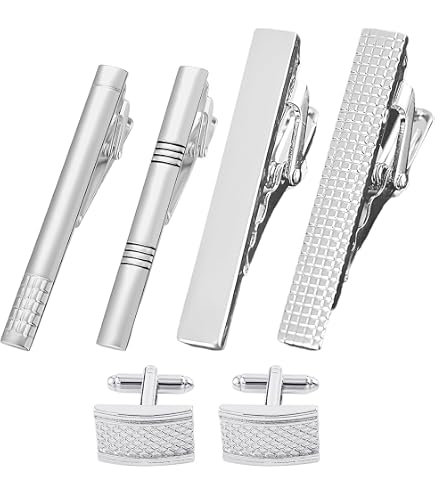 Asienice Set 4 Fermacravatta Uomo Argento - Sottili E Resistenti Per Matrimoni E Business