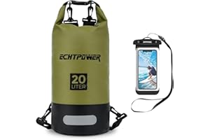 ECHTPower Sac Étanche 5L 10L 20L, Sac Étanche Nautique avec Sangle Réglable et Pochette Étanche pour Téléphone, Sac à Dos Imperméable Dry Bag Waterpoof Bateau/Canoë/Kayak/Natation/Plage/Voyage