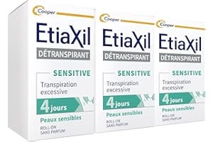 ETIAXIL - Déodorant Détranspirant - Traitement Transpiration Excessive - Aisselles - Peaux Sensibles - Roll-on - Efficacité 4 jours -15 ml - Lot de 3