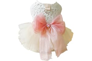 WIZ BBQT Dog Dresses for Small Dogs Girl,Elegant Dog Wedding Dress with Leash Ring, Dog Princess Tutu Skirt with Pink Bow,Chihuahua Yorkie Clothes,Cat Dresses for Pets (Medium)