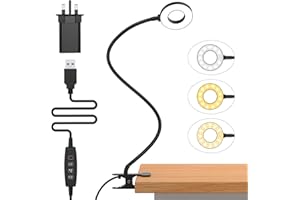 iZELL LED Desk Lamp -【3 Color Modes & 10 Brightness】 Eye Caring Clip on Clamp Light with 70cm Flexible Gooseneck, Book Ring Light with Plug for Home Office, Kids, Reading, Clip on Table, Headboard