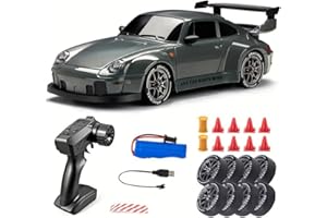 UATARU RC Drift Car, 1:24 Scale Remote Control Vehicle with LED Lights, Drifting Tires＆ 2 Batteries, Racing Sports Vehicle Toy for Adults Kids (B)