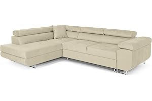 ‎COMFORTINO FURNITURE COMFORTINO FURNITURE Ecksofa mit Schlaffunktion PASTI L-Form, Sofa Couch mit Bettkasten, 3-Sitzer Eckcouch, Schlafsofa für Wohnzimmer, Big Sofa Couch mit Schlaffunktion (Beige, Ottomane Links)
