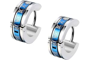 Feilok, orecchini da uomo e da donna, in acciaio inox, a cerchio, con numeri romani, unici, dorati, blu, neri, Acciaio inossidabile