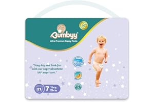 Bumbyy Leak-Proof Pull Ups Size 7 - Ultra-Absorbent Soft & Thin Baby Nappies for Sensitive Skin | 21 Baby Diapers | Hypoallergenic & Dermatologically Tested 12 hr Dry Nappy Pants (15+kg, 33+lbs)