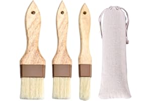 CHROMACRAFT Pinceaux À Pâtisserie 3 Pièces avec 1 Sac De Rangement, Brosse À Gril, Pinceau À Huile avec Manche en Bois, Outils De Cuisson, Fournitures De Cuisine