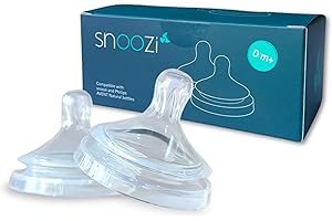 SNOOZI Anti-Kolik-Sauger 2er Pack (0m+, Neugeborener Fluss) – Weiche Silikonsauger in Brustform – BPA-frei