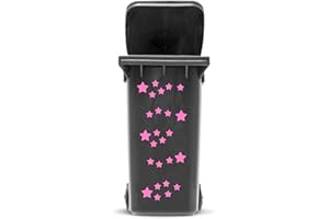 JUSTHOUSESIGNS Bin Sticker Set Stars, 41 Outdoor Decals in 2 Sizes, self Adhesive Vinyl Stickers for Wheelie bin Laptop car Caravan Waste Container Decor, Colour:Pink