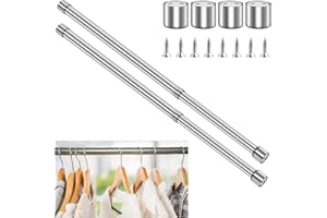 CENBEN 2 Pcs 47-80cm Extendable Stainless Steel Wardrobe Rail, Adjustable Clothes Rail Pole With Screw, Heavy Duty Wardrobe Hanger Rail for Clothes, Wardrobe Fittings for Closet