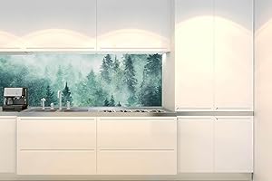 DIMEX LINE Pellicola autoadesiva per parete posteriore della cucina, motivo foresta nebbiosa, 180 x 60 cm, pellicola adesiva, protezione dagli schizzi per cucina, made in EU