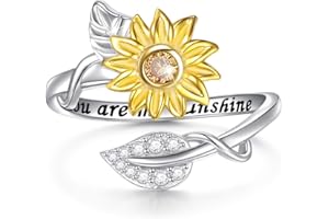 Flyow 925 Sterling Silber Schmuck Verstellbar Open Sonnenblume Ring für Damen und Mädchen