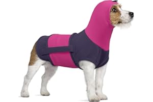PUMYPOREITY Dog Anxiety Relief Coat, Small Dog Coat Jumper Anxiety Jacket with Calming Hood Soft Ear Muffs Anxiety Relief Vest Firework Relief for Dogs Firework Protection(Purple, XS)
