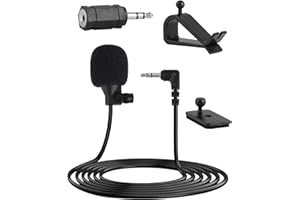 Ohling Micrófono Externo 3.5mm Coche Micrófono Estéreo Radio Cable de 3M Micrófono con Collar Clip Amplificador de Voz Altavoces para Bluetooth de Coche Estéreo Video Conferencia Podcast Discursos