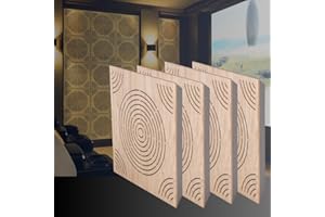 DECIBEL Unique Designer Wood Perforated Premium Acoustic Panels CIRCULO 4-pack - Sound Absorption For Home Office Recording Studio, Podcasts, Youtube and Streaming Sound Panels Modern Wall Decoration (Oak)
