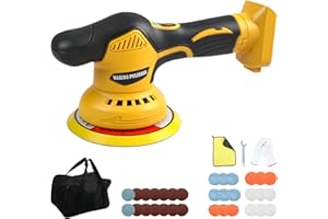 JOJOCY Lucidatore per auto senza fili, compatibile con batteria DEWALT da 20 V, 8 velocità variabili lucidatrice per auto, kit di cera orbitale da 6 pollici, per dettagli auto, lucidare la cera (giallo)