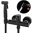 Wussh Matte Black Concealed Toilet Douche Muslim Bidet Shattaf Shower Spray Kit with Hot and Cold Mixing Value Set Brass Wall Mounted