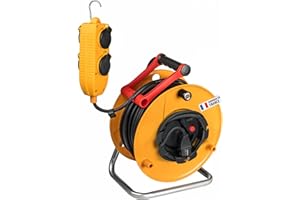 Brennenstuhl Enrouleur de câble Standard BT Pro avec rallonge supplémentaire et bloc mobile à 4 prises de courant (40m de câble H07RN-F 3G2,5, utilisation en extérieur, fabriqué en France) 1233221 Jaune