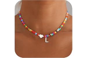 SLOONG Weihnachtsgeschenke für Mädchen Kinder Damen, Bunte Buchstaben Perlenkette Geschenke Teenager Mädchen Handgefertigt Boho Kette, Personalisierte Namenskette Geschenke Choker Kette Damen Schmuck