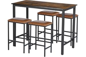 ‎BUYBYROOM buybyroom Bar Table with 4 Bar Stools Set, Wooden Dining Table Chair with Padded Bar Table Set, Kitchen Table, Dining Set, Industrial Design for Dining Room, Living Room