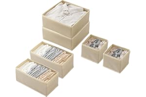 XONGSYUE Organizador Armario Ropa, 6 Organizador Cajones, Organizador Ropa Interior, Organizadores de Cajones de Tela, Almacenamiento Plegable, Separadores de Cajones para Calcetines, Ropa Interior, Corbatas