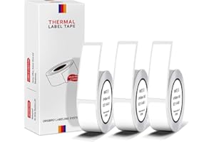 ORGBRO Etiqueta Térmica Para Etiquetadora, 3 Rollos Etiquetas Adhesivas Personalizadas 12×40mm Térmica Etiquetas Adhesivas, Pegatinas Autoadhesivas para Oficina y Hogar, 160 Etiquetas/Rollo, Blanco